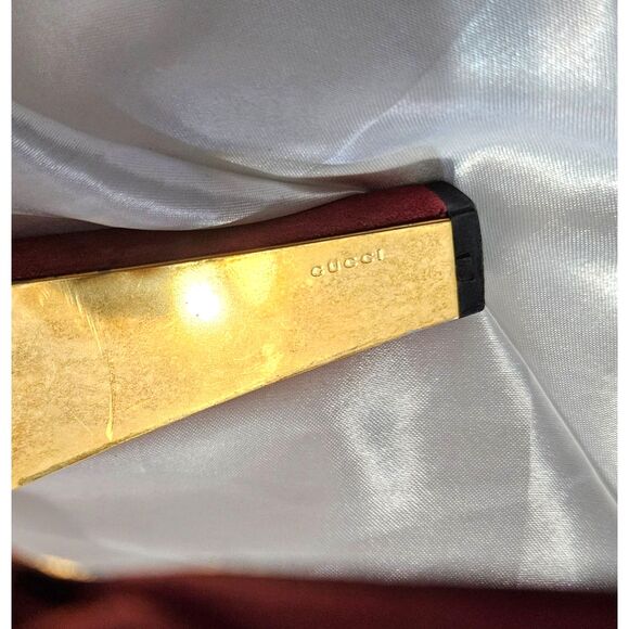 Gucci Red Suede Peep Toe Bow Accent Strappy Platform 5" Heels, EU 38/US 7.5, VTG - Picture 8 of 9